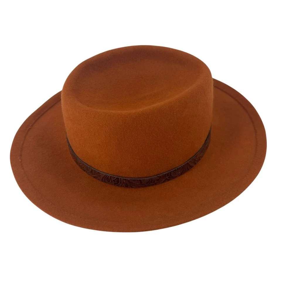 Street‎ Smart by Betmar Rust Brown 100% Wool Felt Fedora Hat Made in USA Concho